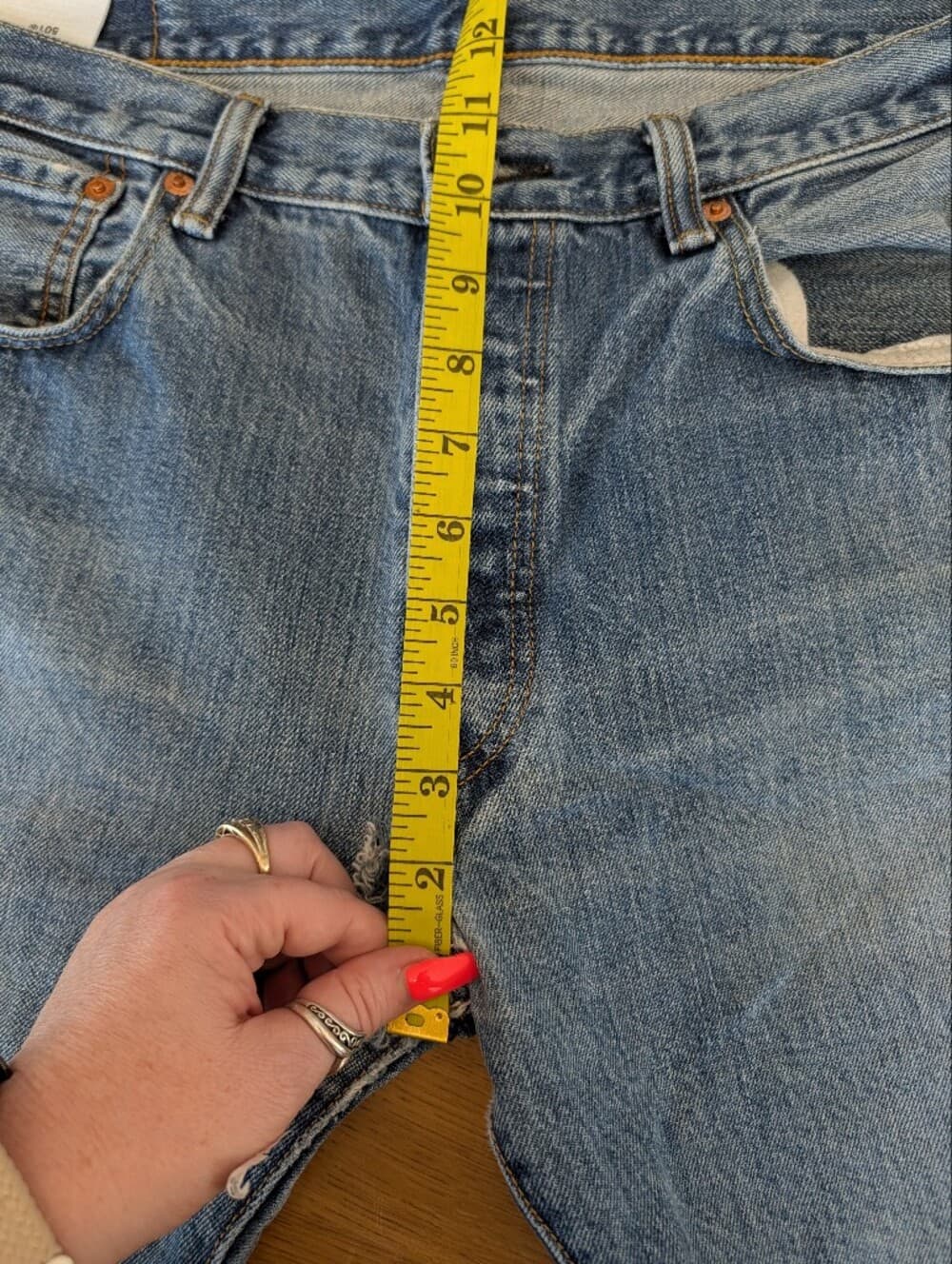 Levi's 501 Light Blue Naturally Distressed Thrashed Denim Jeans Hole In Crotch - Thumbnail 12