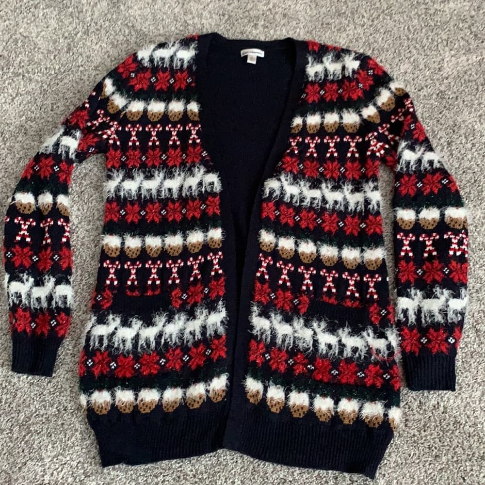 Women's Festive Holiday Sweater With Riendeer Cookies Candy Canes Shaggy Accents - Thumbnail 2
