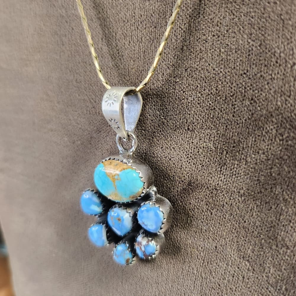 New- Sierra Bella And Golden Hills Turquoise Sterling Silver Stamped Pendant