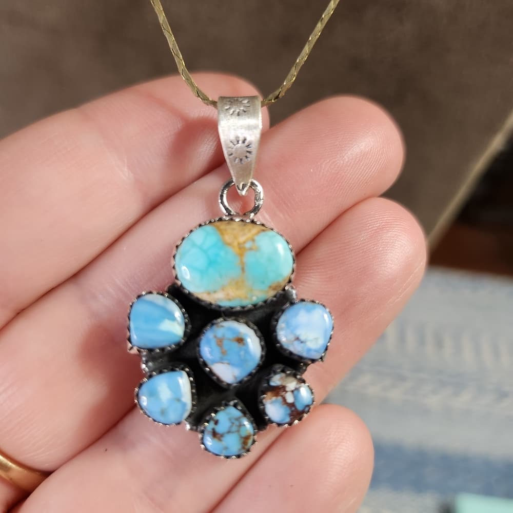 New- Sierra Bella And Golden Hills Turquoise Sterling Silver Stamped Pendant - Thumbnail 2