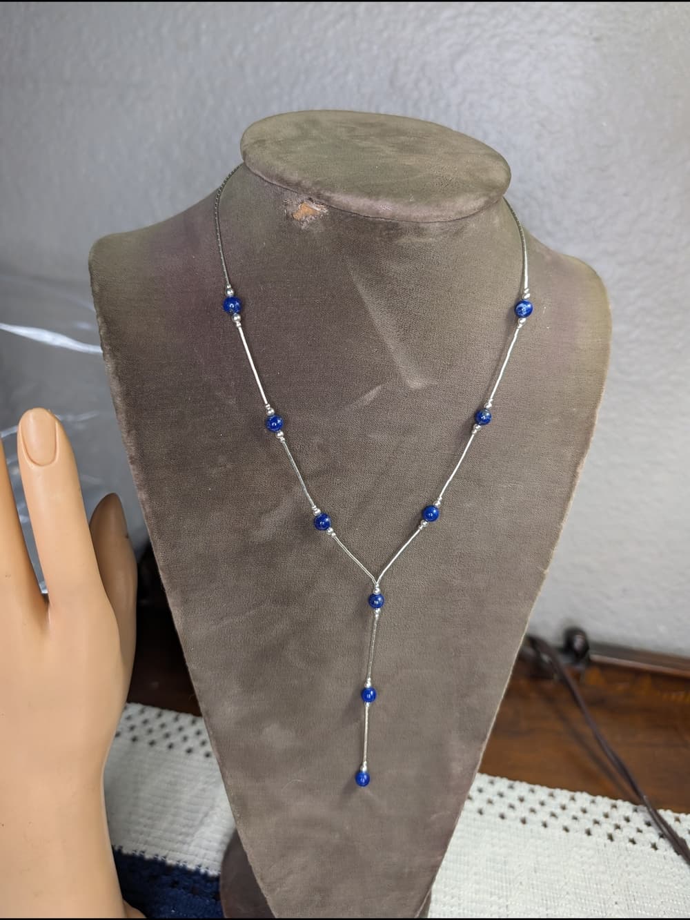 Lapis Lazuli Liquid Silver Necklace Sterling Southwestern Boho Chic - Thumbnail 2