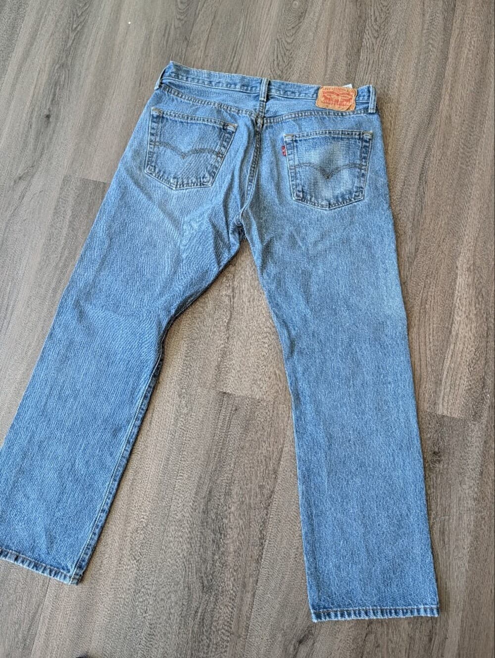 Levi's 501 Light Blue Naturally Distressed Thrashed Denim Jeans Hole In Crotch - Thumbnail 9