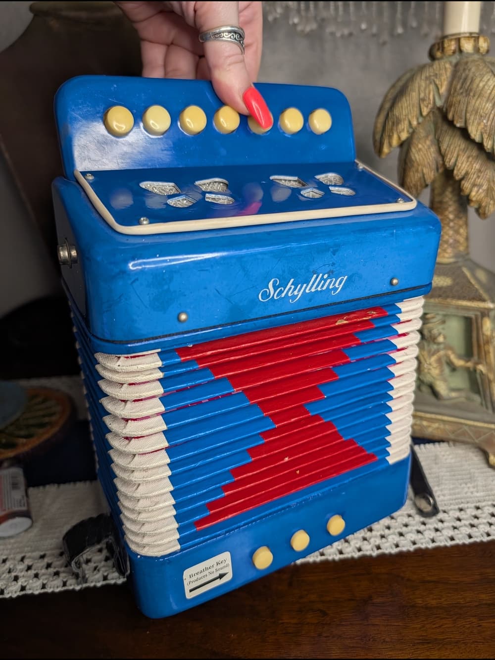 Vintage Schylling The Little Blue Accordion - Musical Toy Works Fun - Thumbnail 4