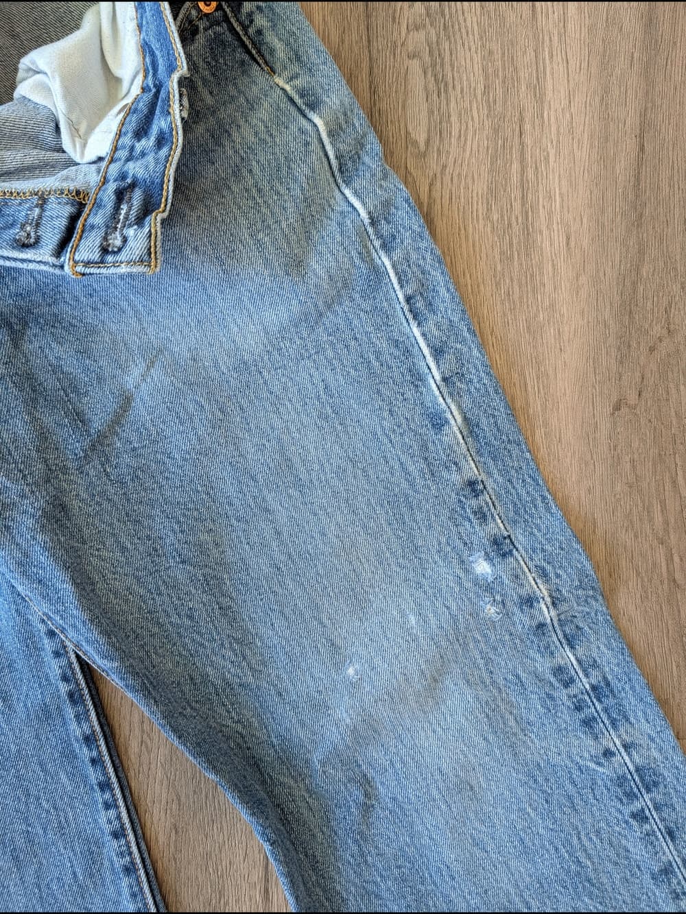 Levi's 501 Light Blue Naturally Distressed Thrashed Denim Jeans Hole In Crotch - Thumbnail 8