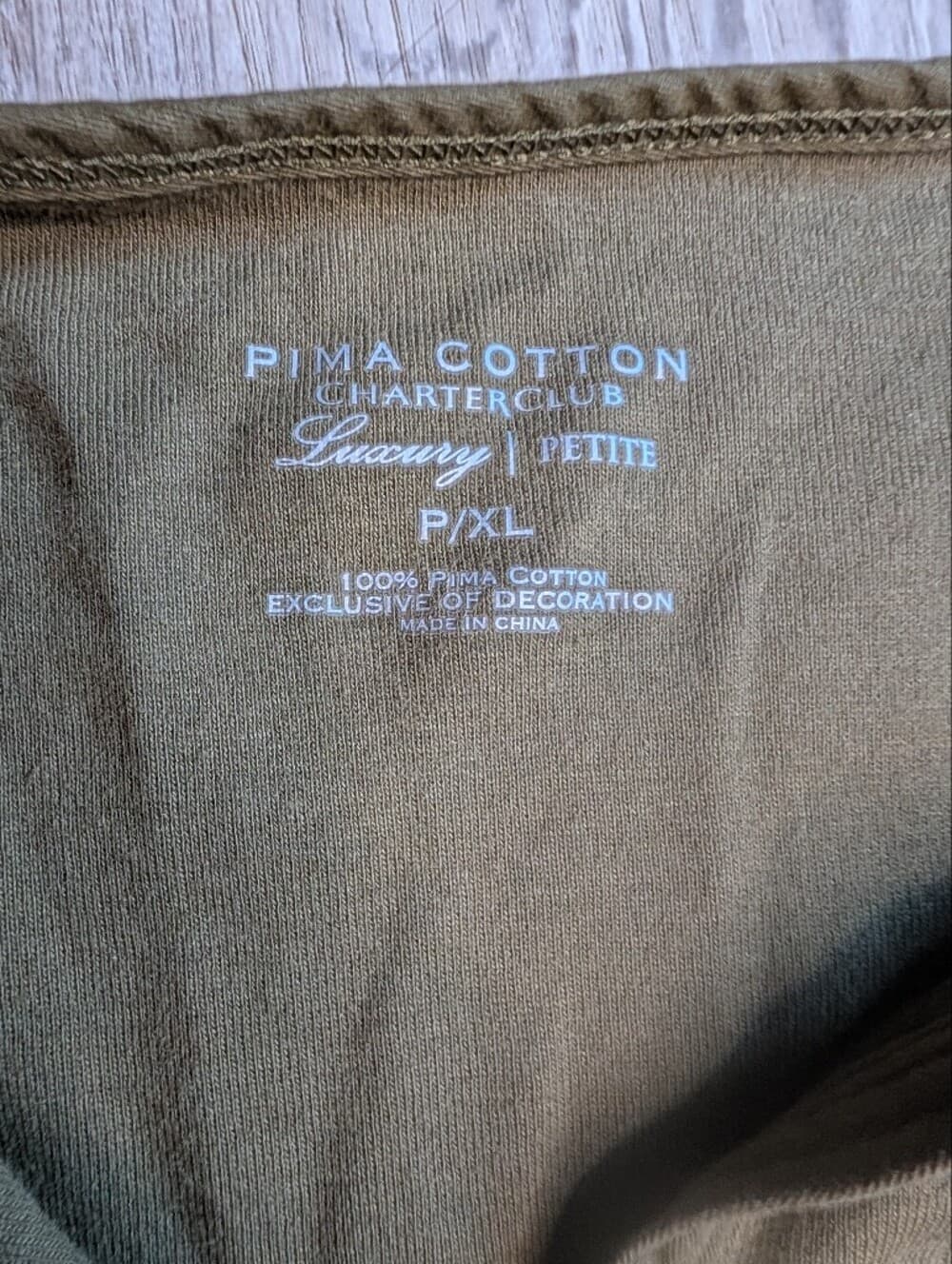 Charter Club Luxery Olive Green 3/4 Sleeve Pima Cotton Tee Gold Button - Thumbnail 4