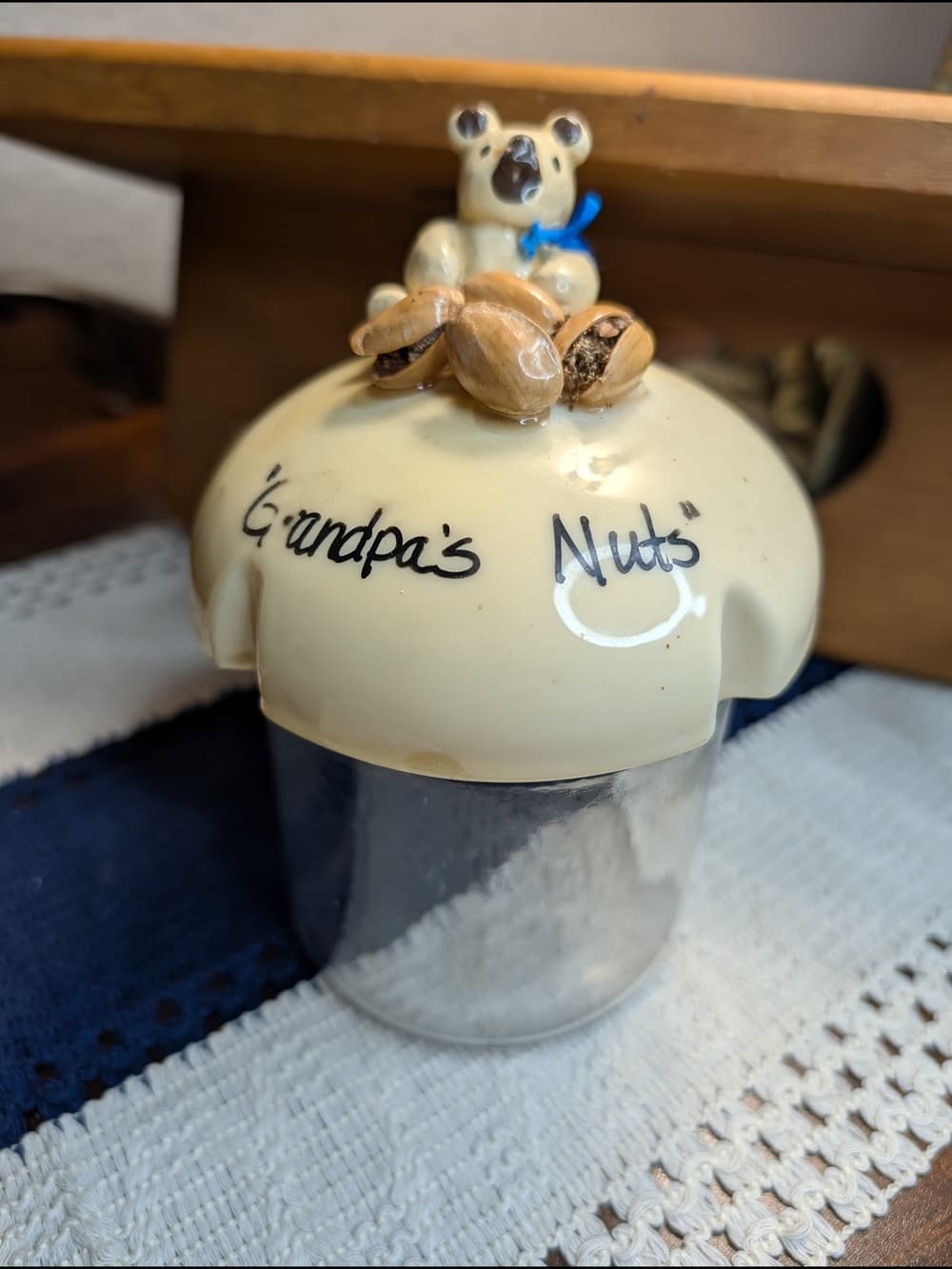 Vintage Grandpa's Nuts Bear Nut Topped Glass Jar with Bear Accent Funny Handmade - Thumbnail 14
