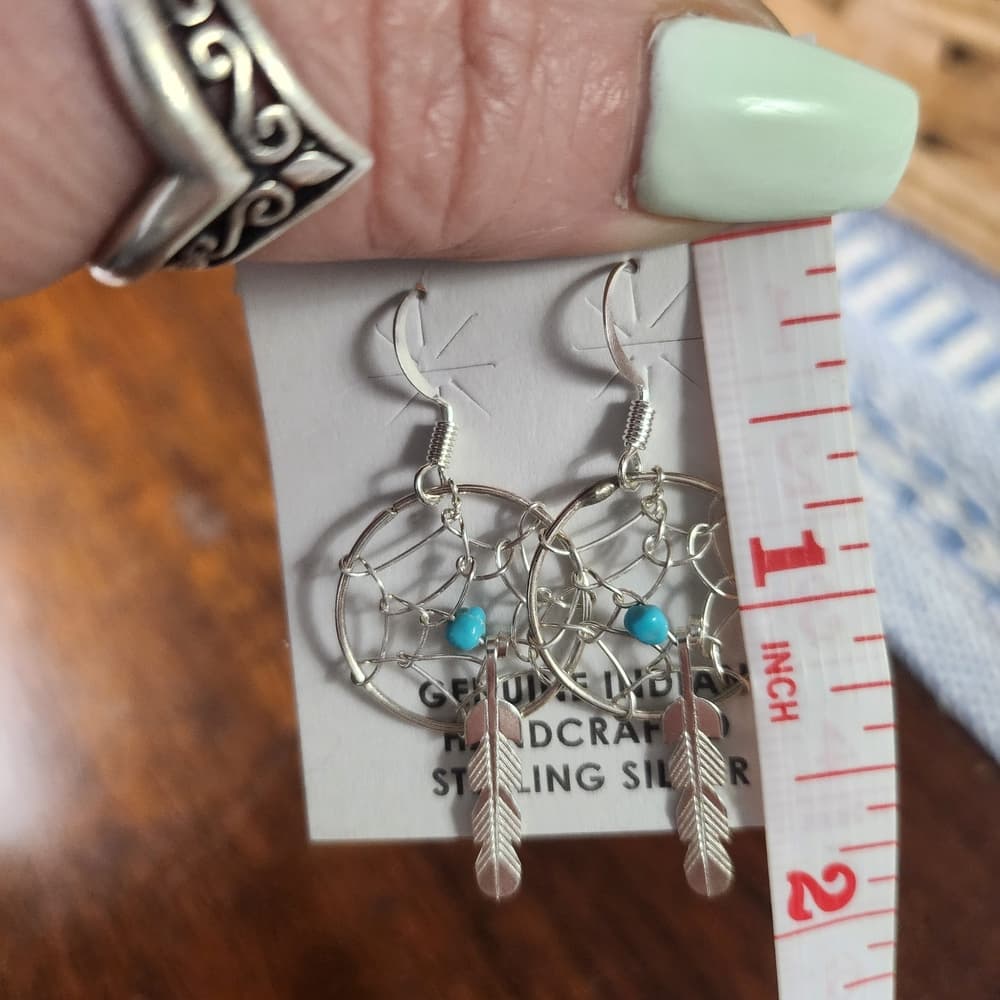 Navajo Handmade Sterling Silver Dreamcatcher Earrings with Turquoise | 925 - Thumbnail 6