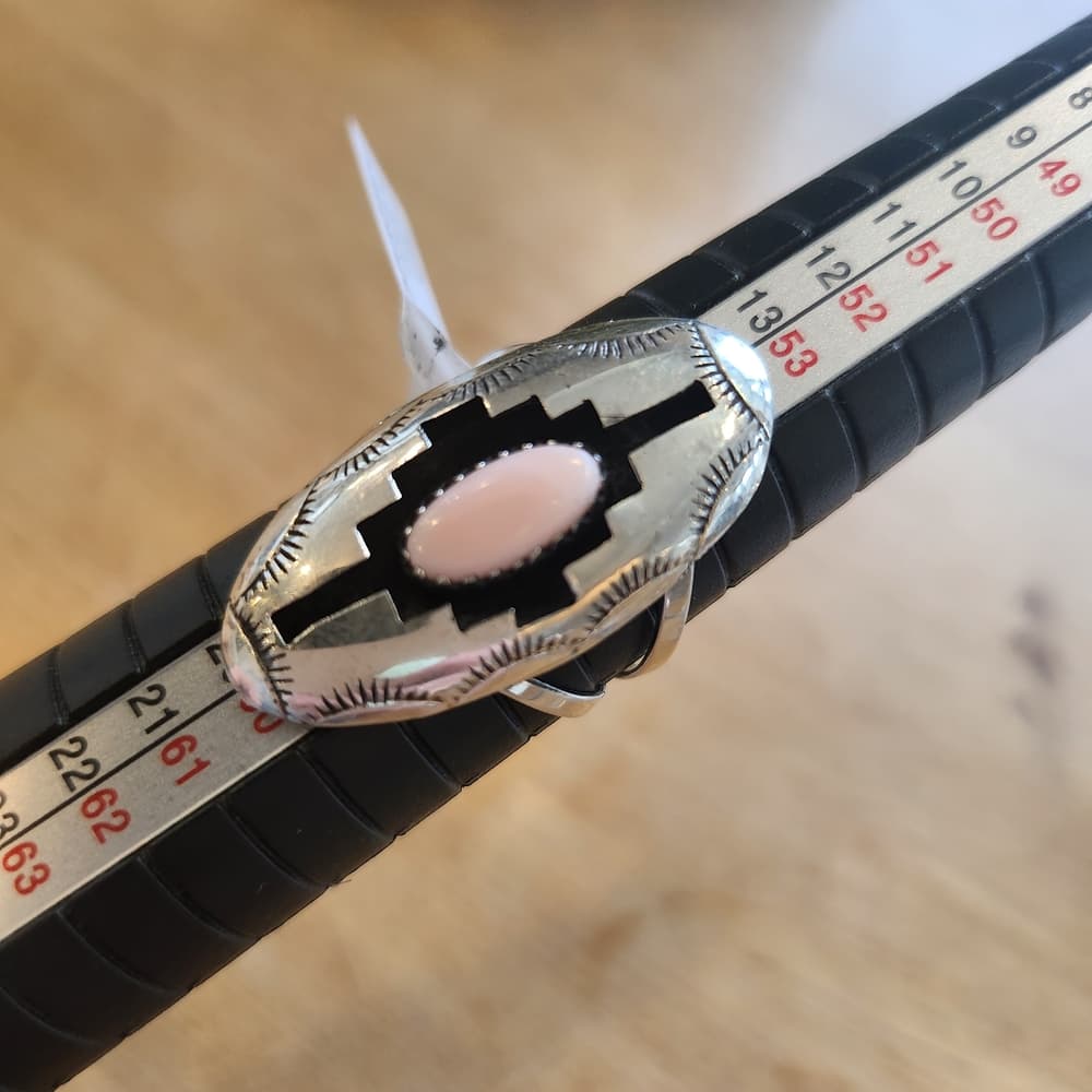 Signed Felix Perry Navajo Pink Conch Sterling Silver Ring | Size 8 Shadow Box - Thumbnail 7