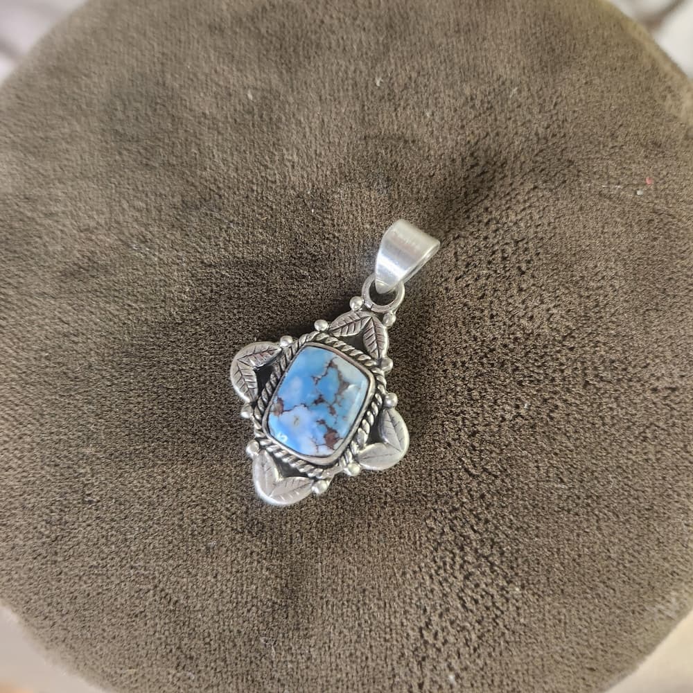 New- Sterling Silver Golden Hills Turquiose Southwestern Style Pendant - Thumbnail 2