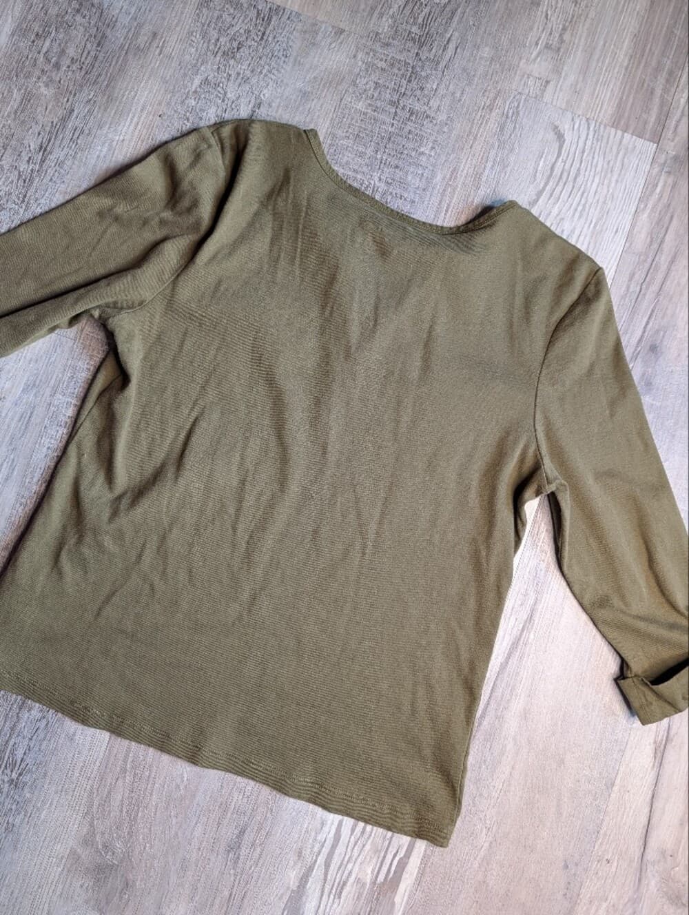 Charter Club Luxery Olive Green 3/4 Sleeve Pima Cotton Tee Gold Button - Thumbnail 5