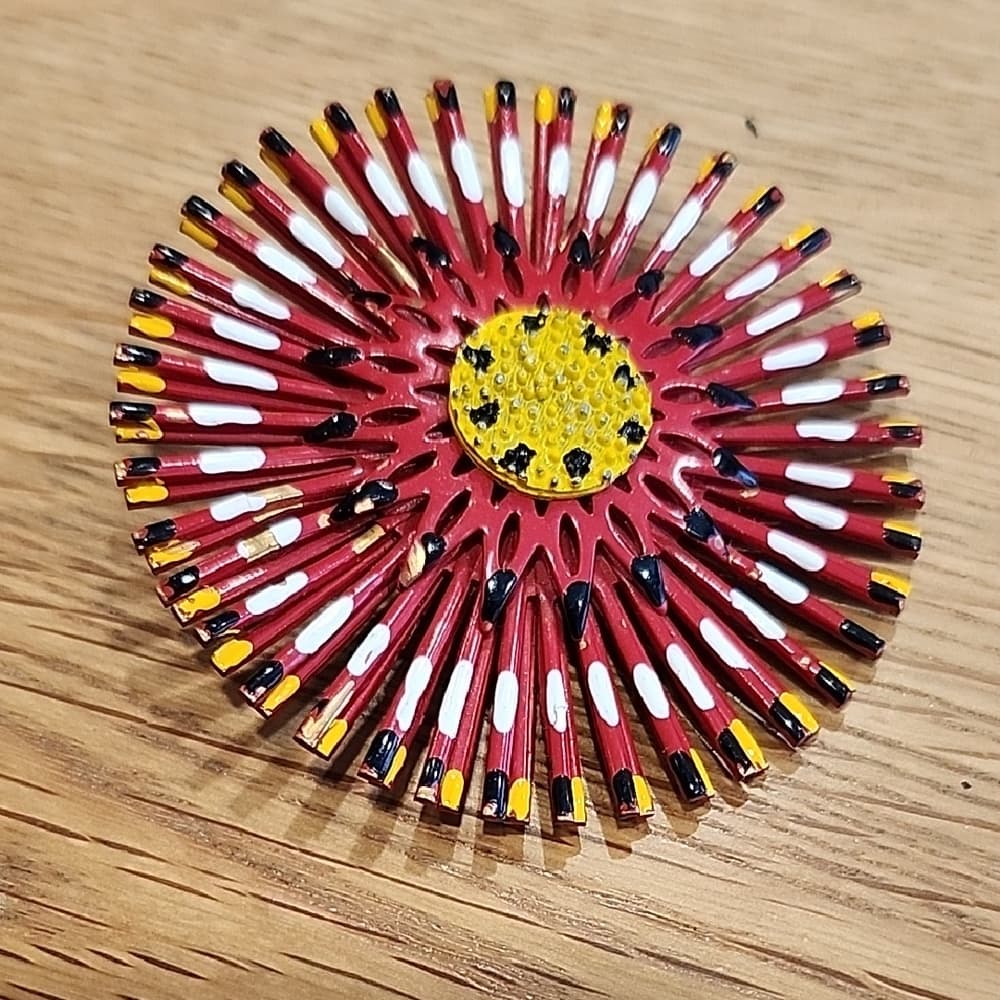 Colorful 1960s Circular Enamel Match Stick Firework Floral Hand Brooch - Thumbnail 8