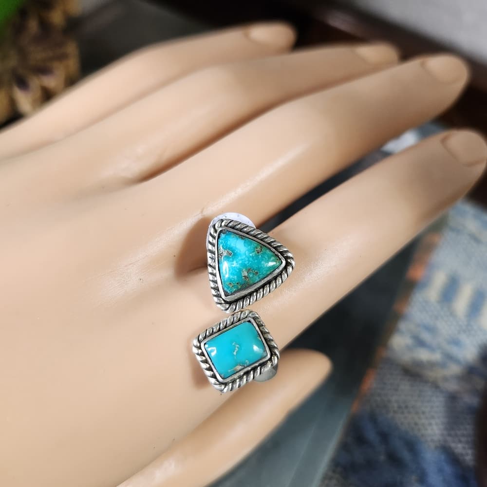 New- Emerald Valley Turquoise Sterling Silver Floater Ring Navajo Style Sz 9