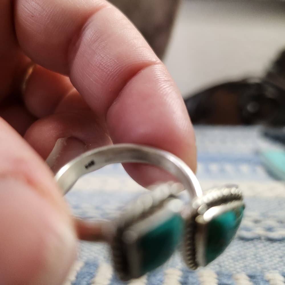 New- Emerald Valley Turquoise Sterling Silver Floater Ring Navajo Style Sz 9 - Thumbnail 6