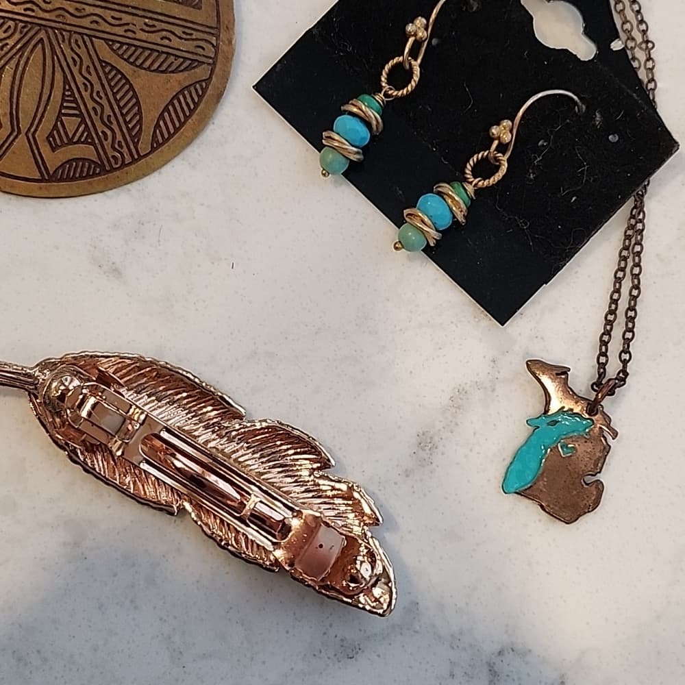 Southwestern Boho Chic Anitiqued Brass + Copper Tone Jewelry Bundle Turquoise - Thumbnail 2