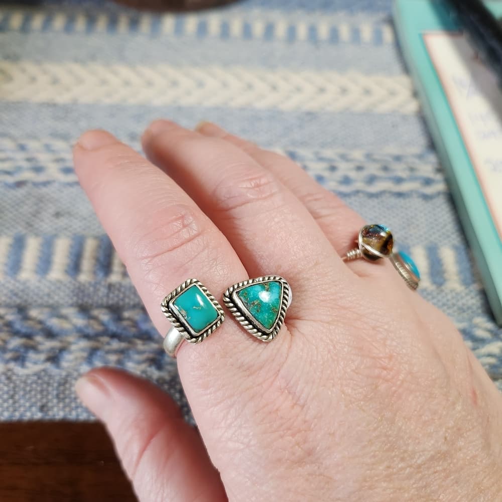 New- Emerald Valley Turquoise Sterling Silver Floater Ring Navajo Style Sz 9 - Thumbnail 3