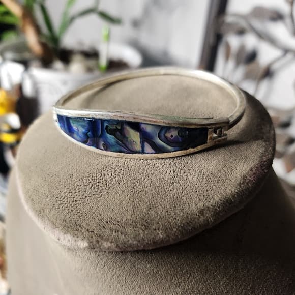 Vintage Mexico Sterling Silver and Blue Purple Abalone Shell Women's Bracelet - Thumbnail 9