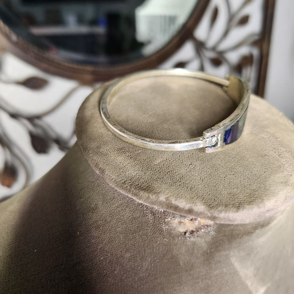 Vintage Mexico Sterling Silver and Blue Purple Abalone Shell Women's Bracelet