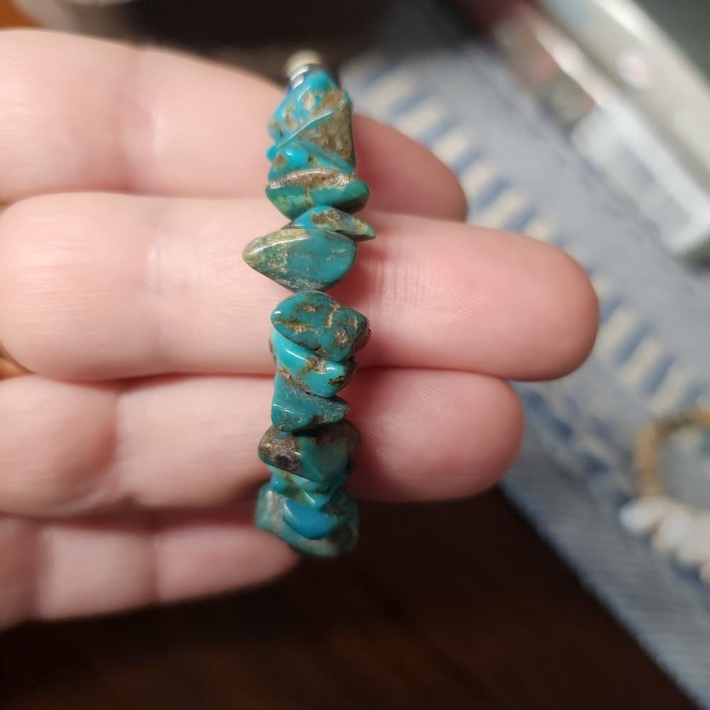 Turquoise Bone and Hemitite Beaded Wire Adjustable Length Bracelet - Thumbnail 5