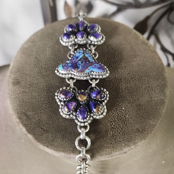 Sterling Silver Mojave Turquoise Cluster Link Bracelet | Southwestern Statement - Thumbnail 15