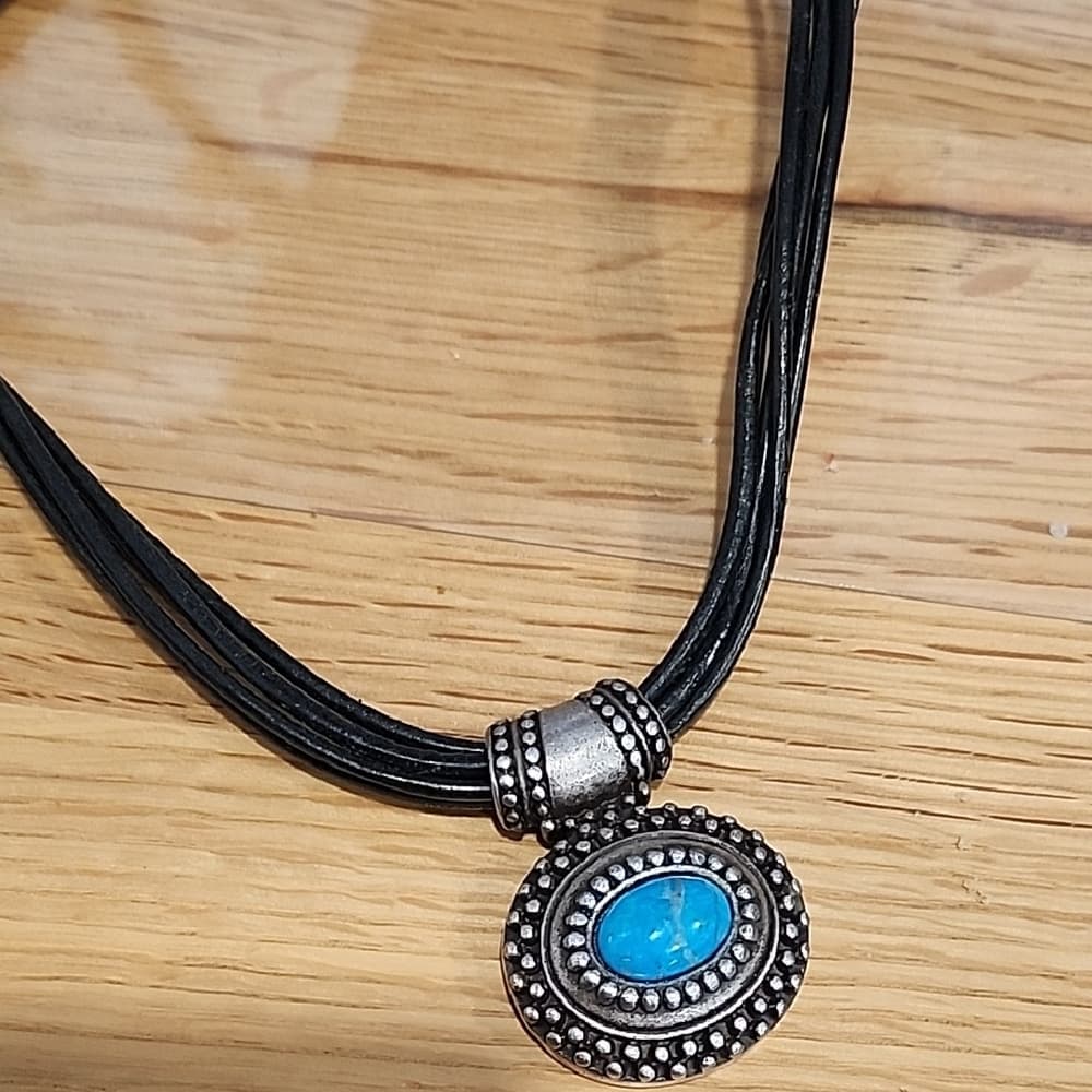 Chico's Leather Silver and Turquiose Southwestern Style Pendant Necklace - Thumbnail 4
