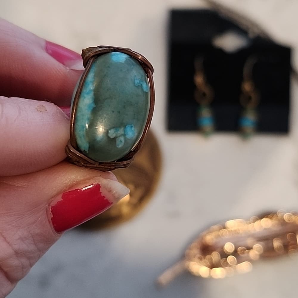 Southwestern Boho Chic Anitiqued Brass + Copper Tone Jewelry Bundle Turquoise - Thumbnail 6