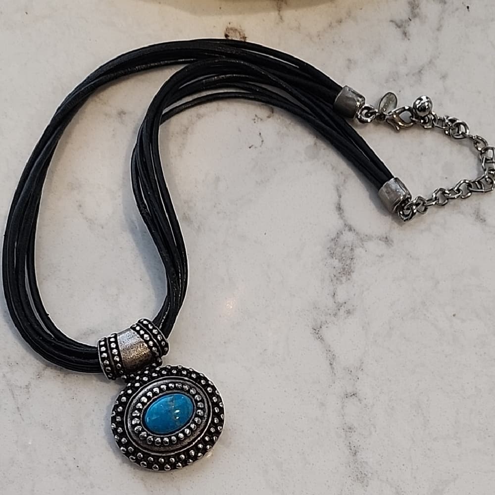 Chico's Leather Silver and Turquiose Southwestern Style Pendant Necklace - Thumbnail 6