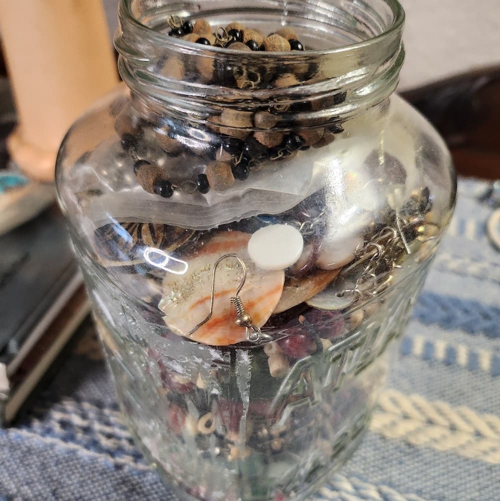Jar of Mixed Beads Wood Bone Shell And Other Tribal Crafting And Jewelry Making - Thumbnail 9