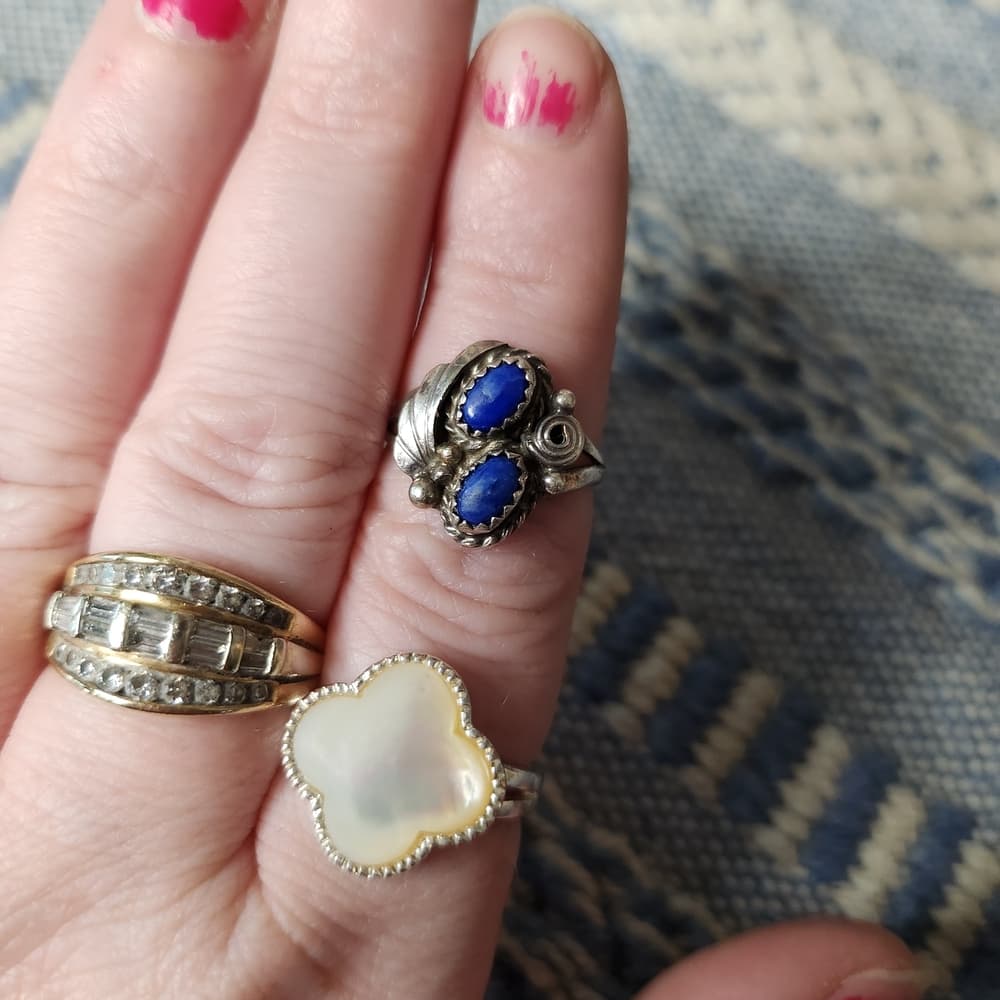 Signed Navajo Sterling Silver And Lapis Lazuli Oval Floral Ring 6.5 - Thumbnail 5