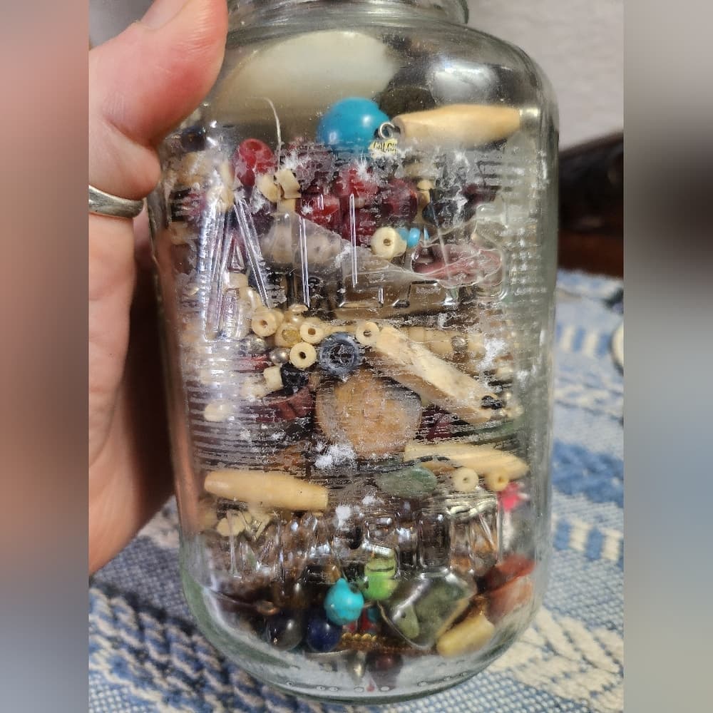 Jar of Mixed Beads Wood Bone Shell And Other Tribal Crafting And Jewelry Making - Thumbnail 3