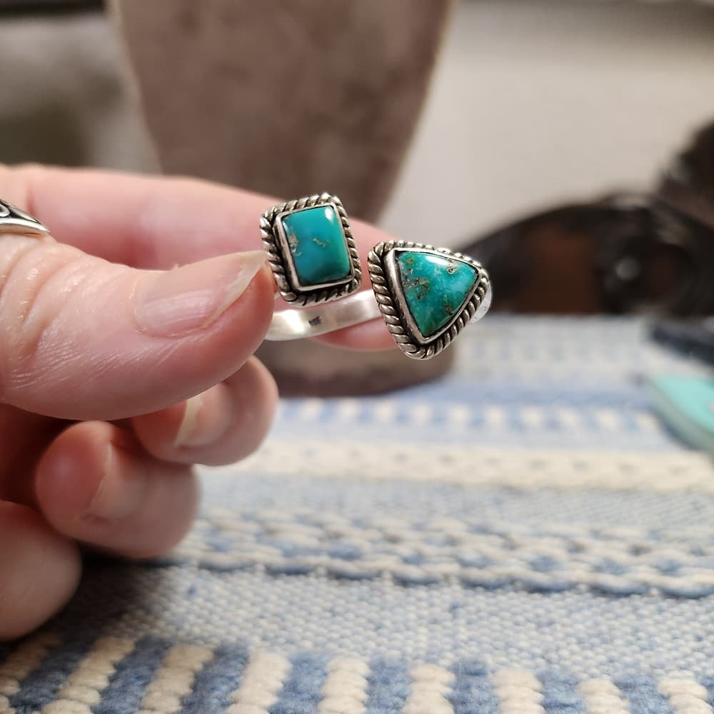New- Emerald Valley Turquoise Sterling Silver Floater Ring Navajo Style Sz 9 - Thumbnail 7