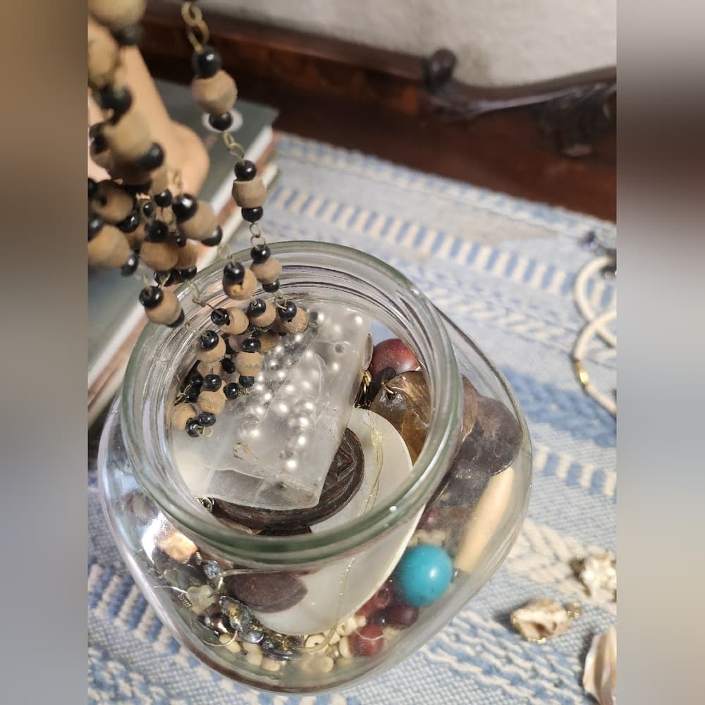 Jar of Mixed Beads Wood Bone Shell And Other Tribal Crafting And Jewelry Making - Thumbnail 4