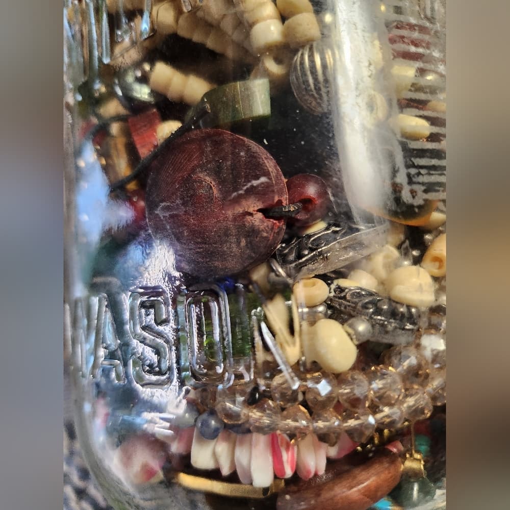 Jar of Mixed Beads Wood Bone Shell And Other Tribal Crafting And Jewelry Making - Thumbnail 6