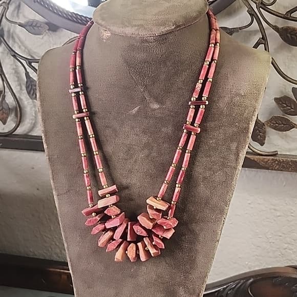Vintage Southwestern Native Style Red Dyed Bone Chunk Handmade Necklace - Thumbnail 10