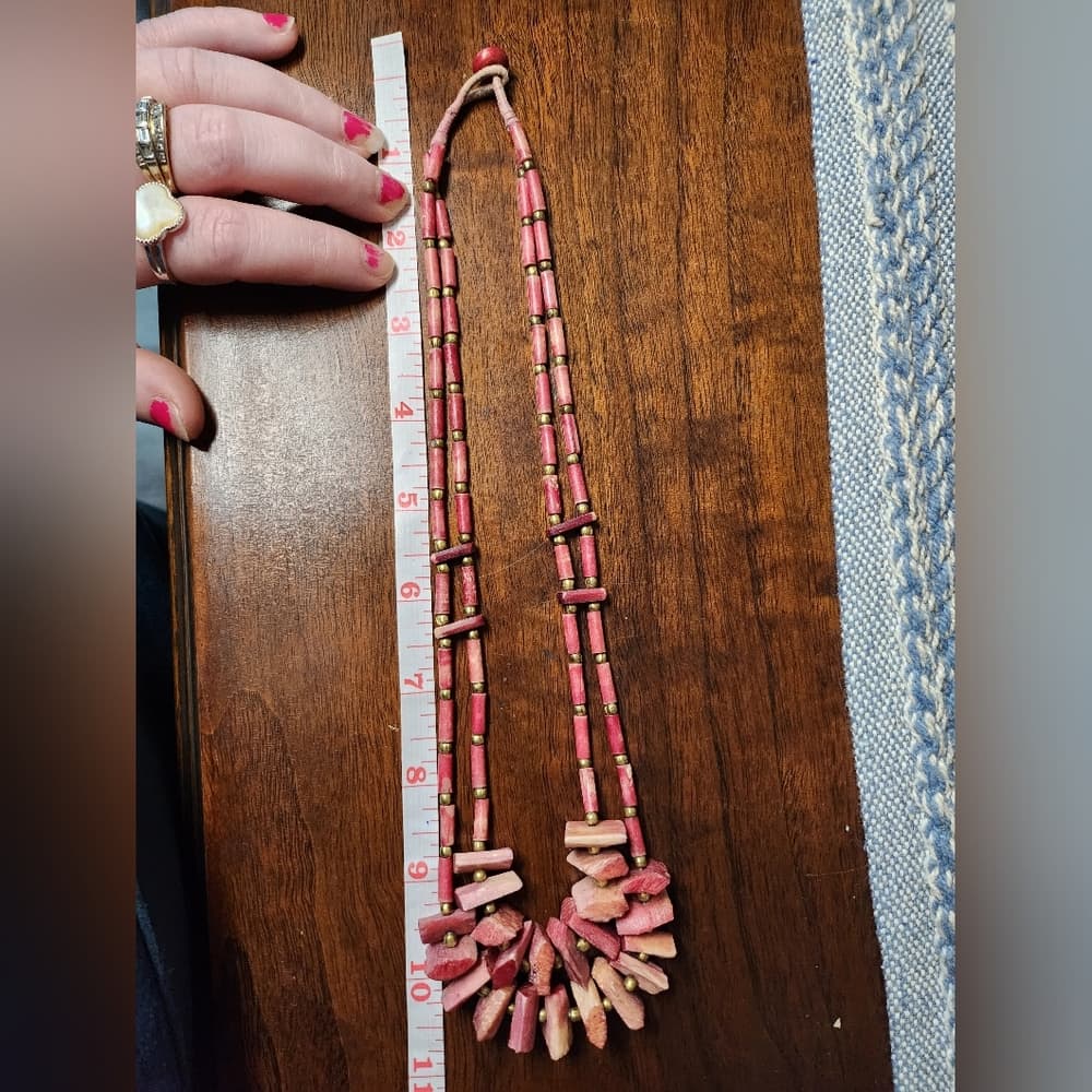 Vintage Southwestern Native Style Red Dyed Bone Chunk Handmade Necklace - Thumbnail 8