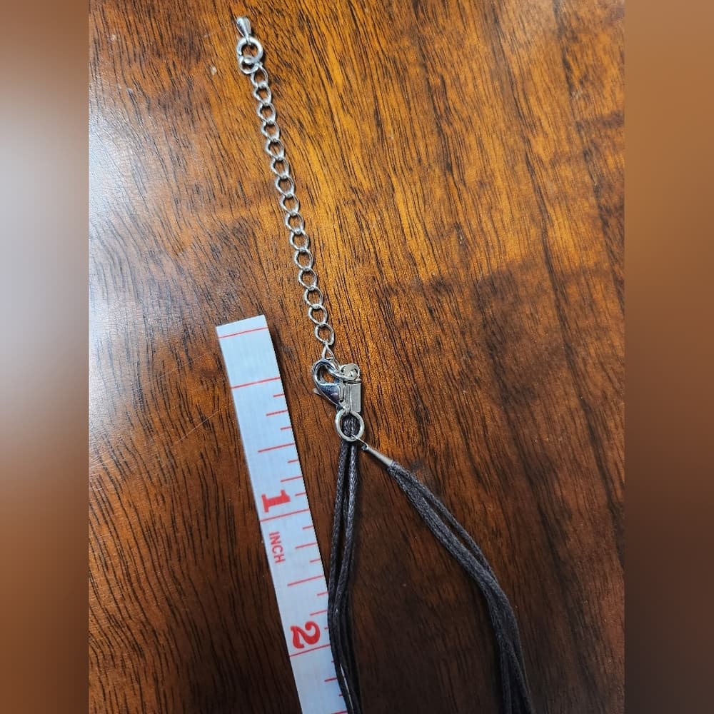 Blue Cream Brown Shell And Black Leather 16" Necklace With Extension - Thumbnail 5