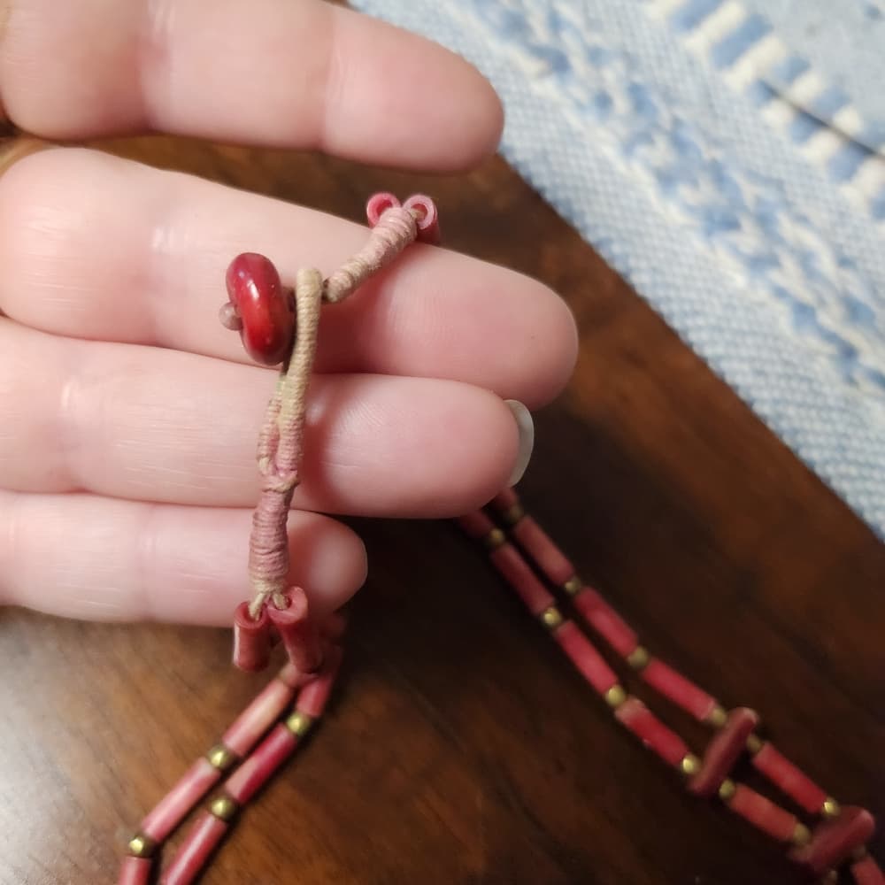 Vintage Southwestern Native Style Red Dyed Bone Chunk Handmade Necklace - Thumbnail 6