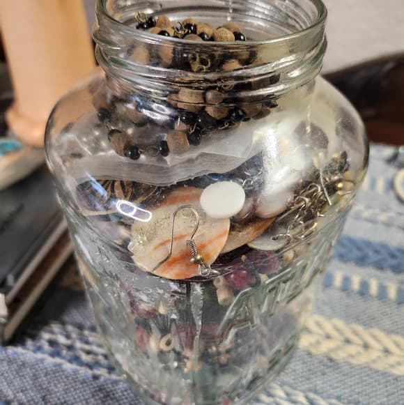Jar of Mixed Beads Wood Bone Shell And Other Tribal Crafting And Jewelry Making - Thumbnail 10