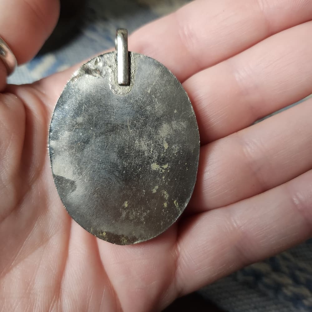 Vintage Silver And Cream Bone Oval Pendant Necklace - Thumbnail 4