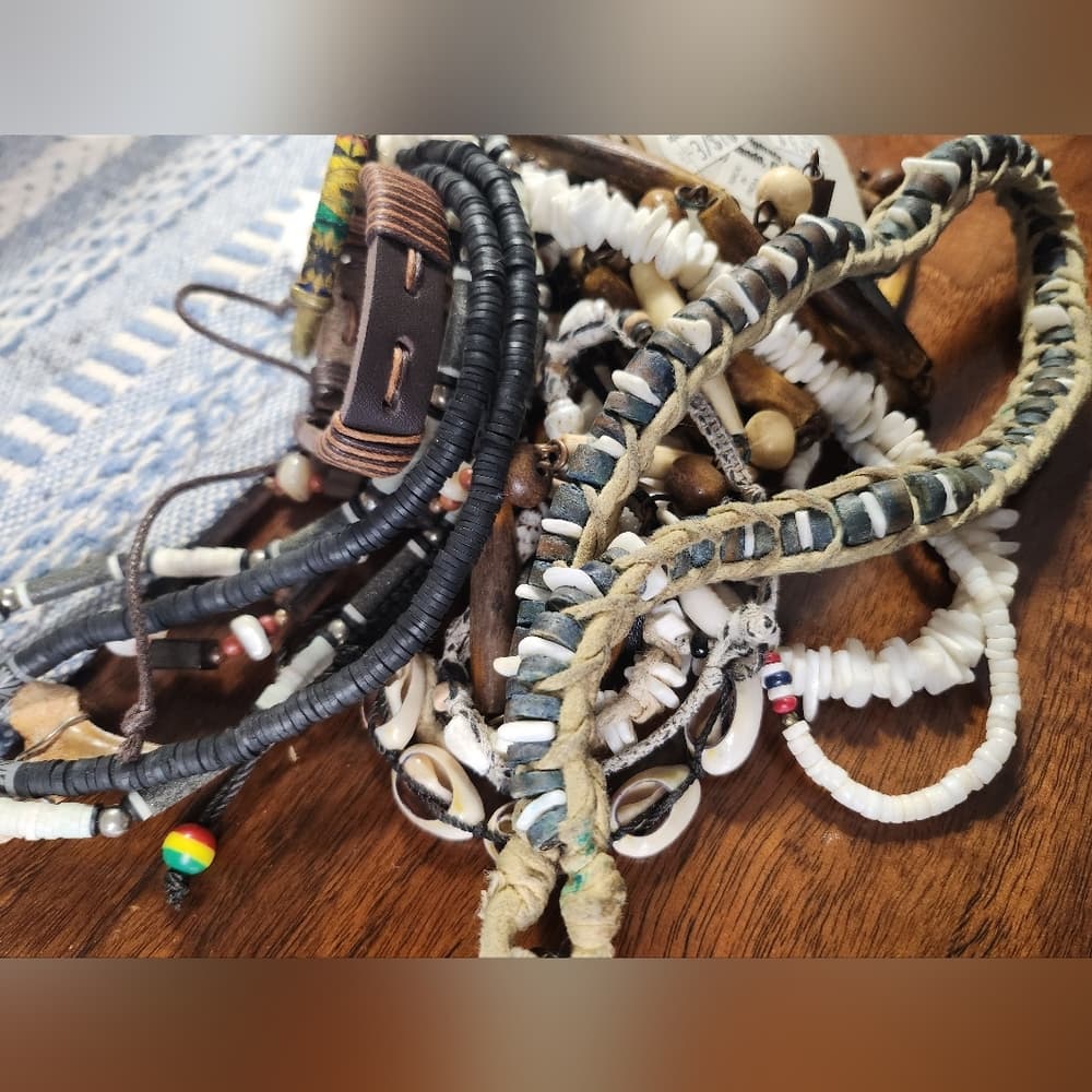 Tribal Style Wear Or Craft Lo Jewelry Jar Wood Bone Shell Leather Etc. - Thumbnail 4