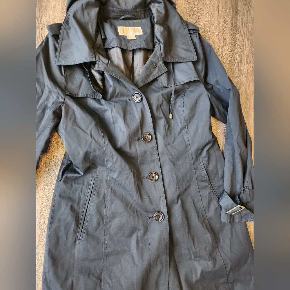 MICHAEL Michael Kors Women's Black Single Breasted Trench Coat Midi - Thumbnail 6