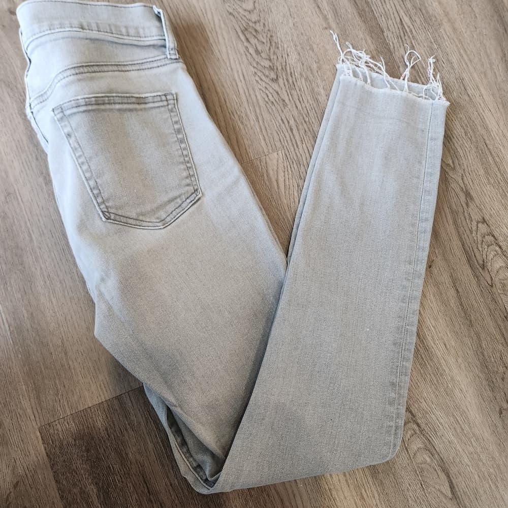 GAP Women's Light Gray True Skinny Jeans Raw Hem - Thumbnail 6