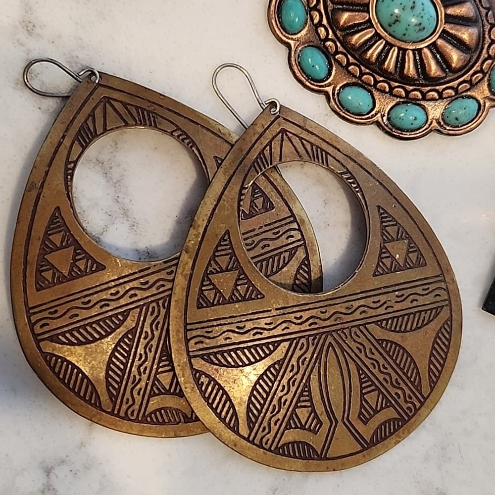 Southwestern Boho Chic Anitiqued Brass + Copper Tone Jewelry Bundle Turquoise - Thumbnail 3