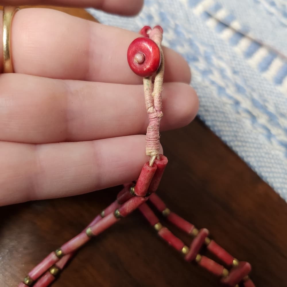 Vintage Southwestern Native Style Red Dyed Bone Chunk Handmade Necklace - Thumbnail 7