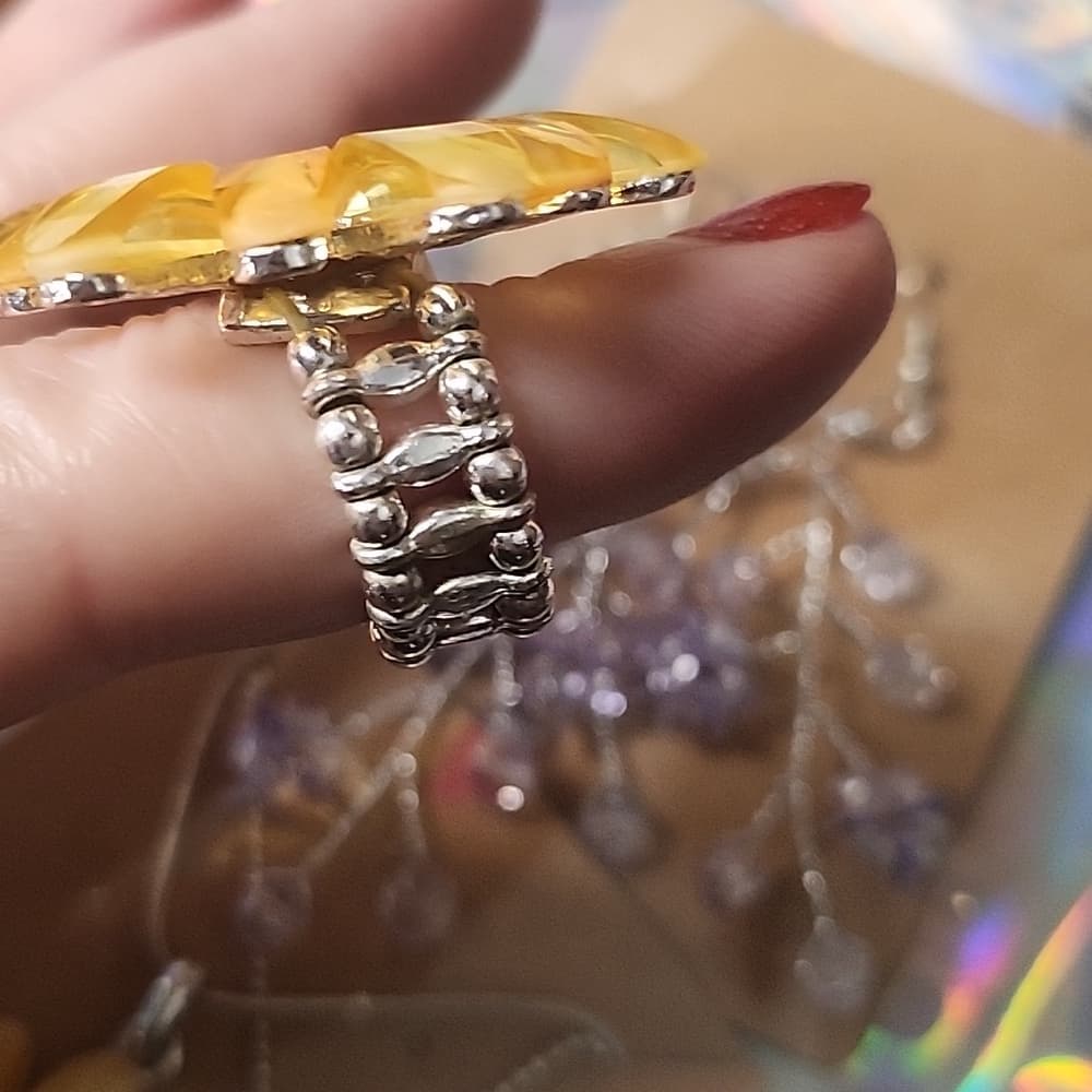 Sparkly Floral Bundle Yellow and Purple Dragonfly Jewelry Set With Ring Earrings - Thumbnail 8