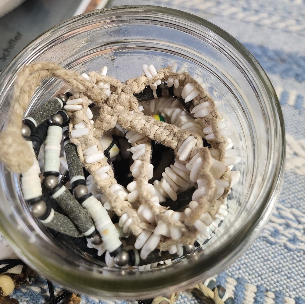 Tribal Style Wear Or Craft Lo Jewelry Jar Wood Bone Shell Leather Etc. - Thumbnail 2