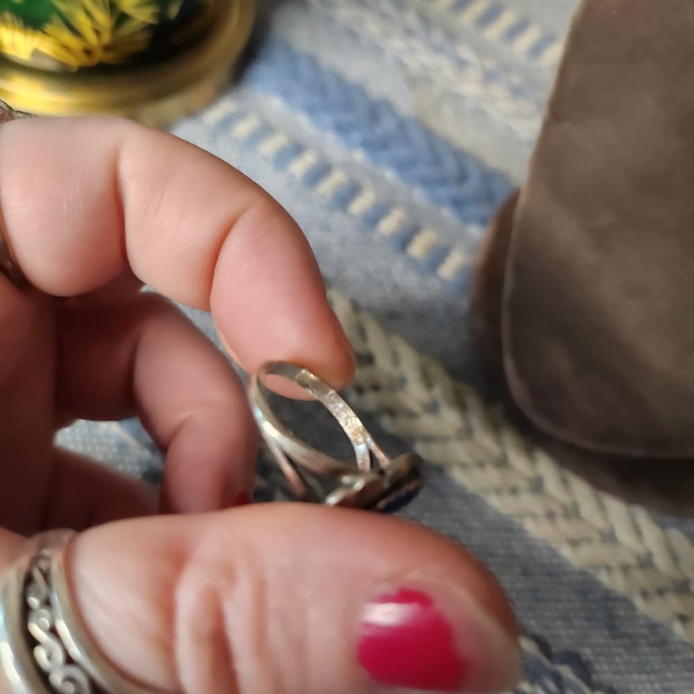 Signed Navajo Sterling Silver And Lapis Lazuli Oval Floral Ring 6.5 - Thumbnail 8