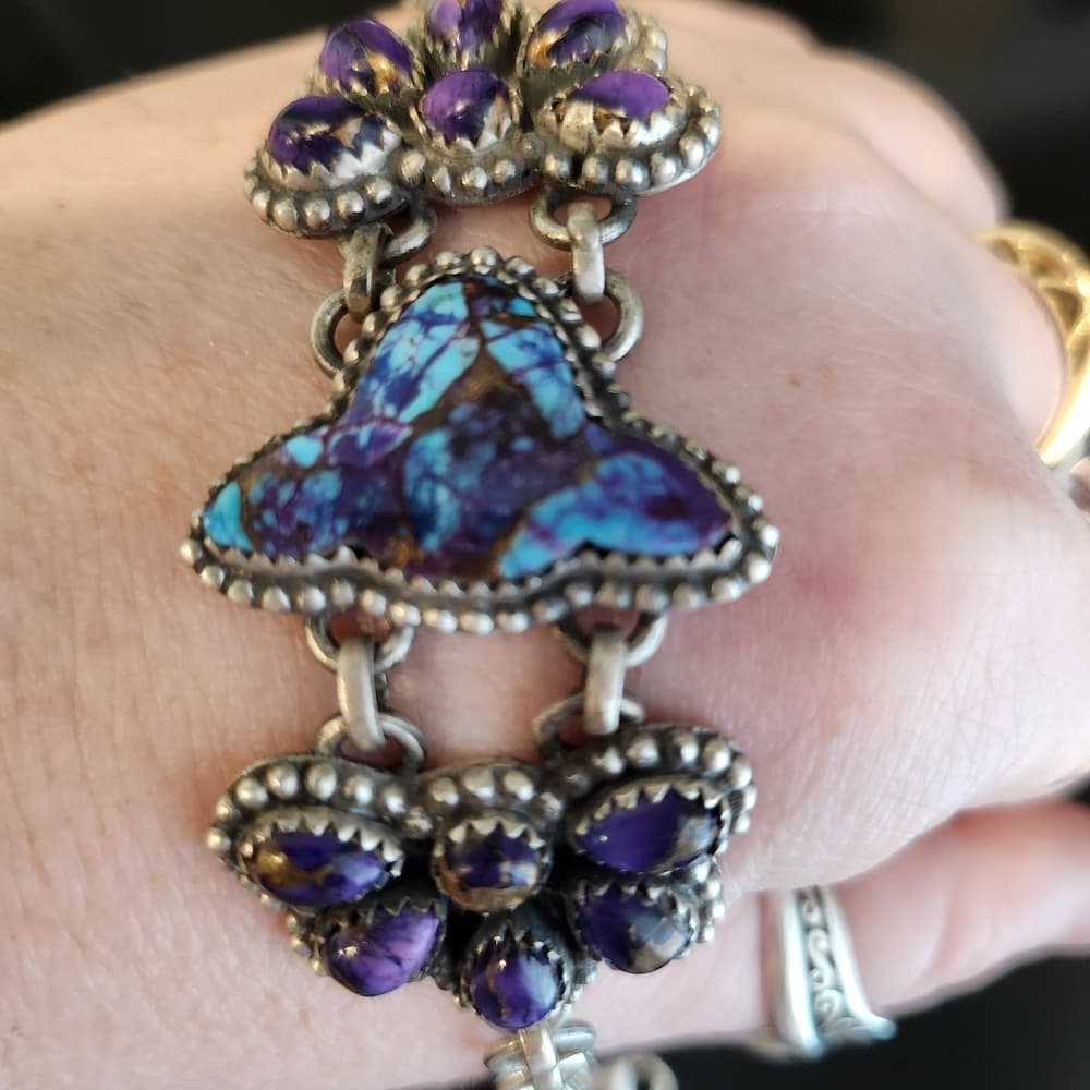 Sterling Silver Mojave Turquoise Cluster Link Bracelet | Southwestern Statement - Thumbnail 7