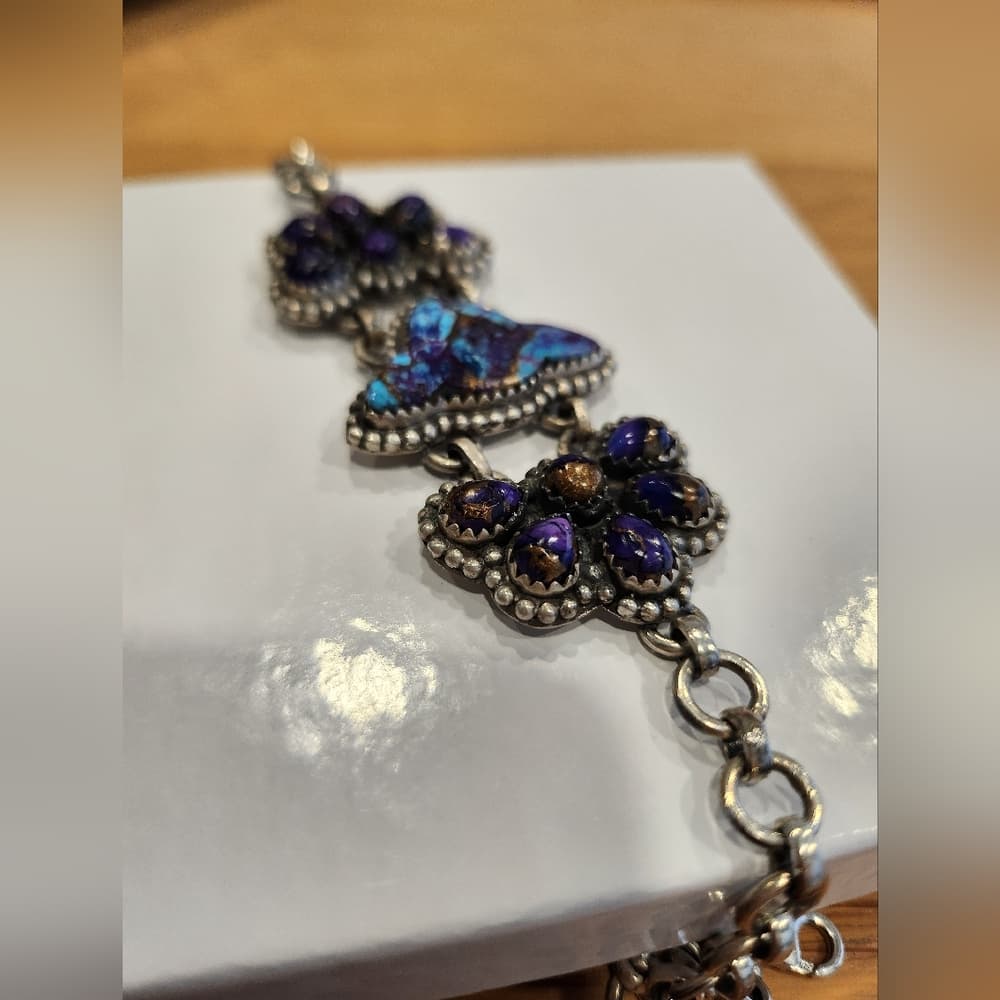 Sterling Silver Mojave Turquoise Cluster Link Bracelet | Southwestern Statement - Thumbnail 3