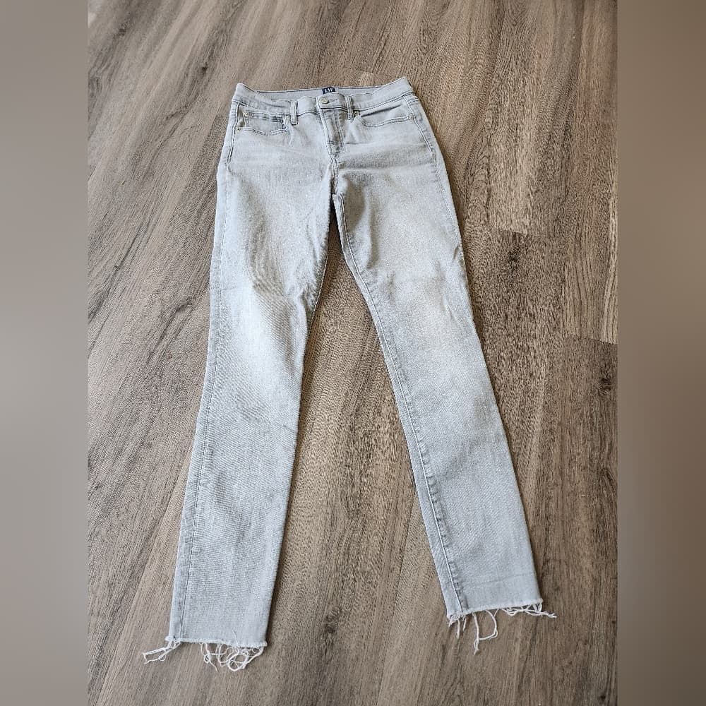 GAP Women's Light Gray True Skinny Jeans Raw Hem - Thumbnail 12