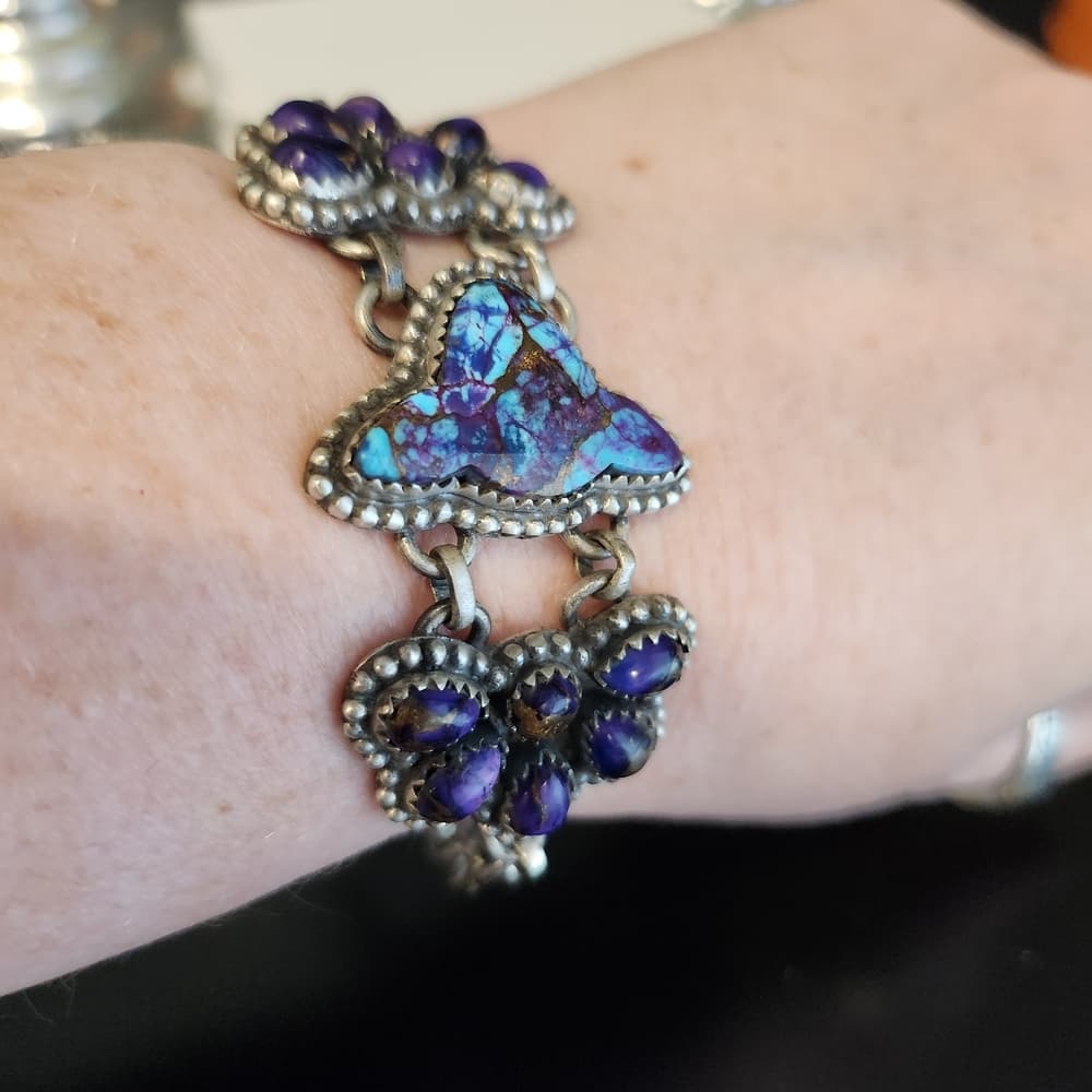 Sterling Silver Mojave Turquoise Cluster Link Bracelet | Southwestern Statement - Thumbnail 9